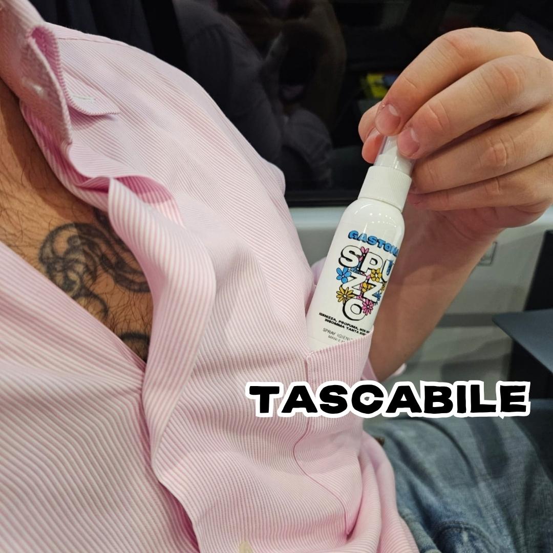 Confezione di SPUZZO il disinfettante per le mani con comunicazione sul 98% di ingredienti di origine vegetale